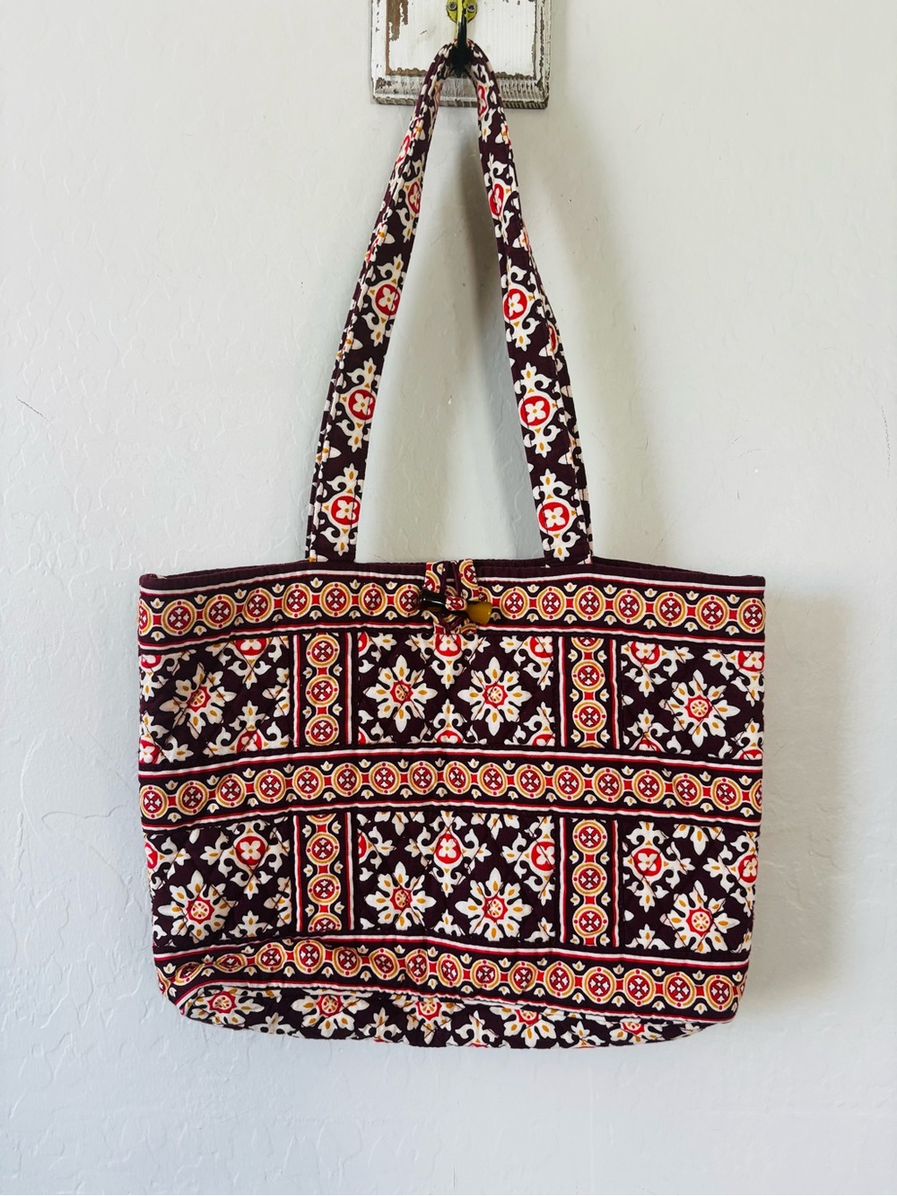 Vera Bradley Quilted Tote in Burgundy, Red and Cream